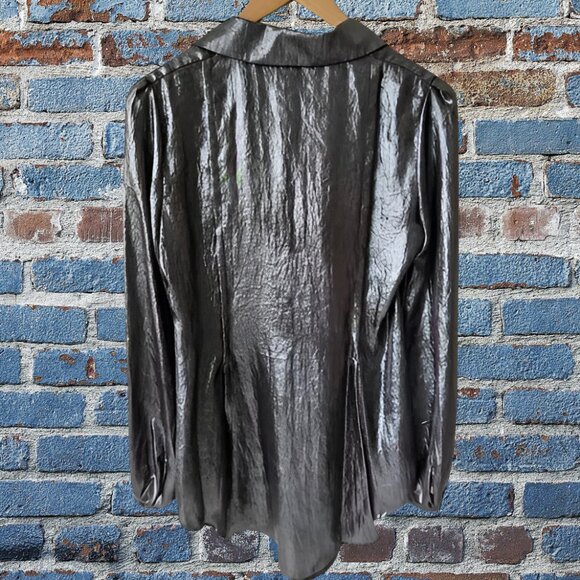 NEW Anthropologie Yoana Baraschi Designer Brand Silver Metallic Long Foil Blouse - Picture 4 of 5